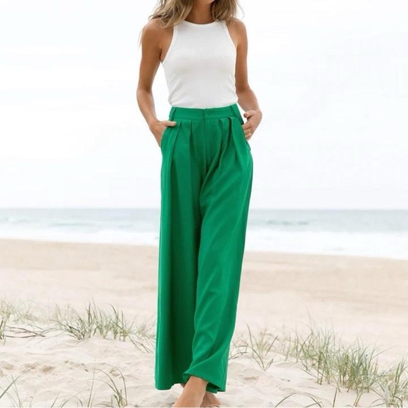 SNDYS. Pants - SNDYS. Alexa Pants Green Wide Leg Trousers New With Tags